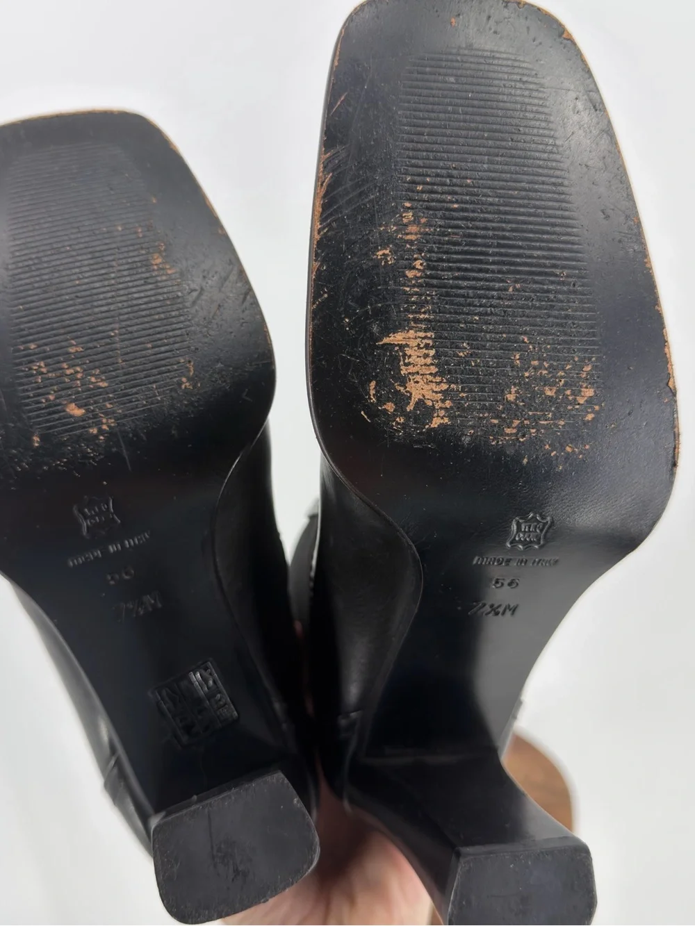 Studio Via Spiga Italy Black Leather Square Toe Knee High Boots 7.5 Y2K Baddie